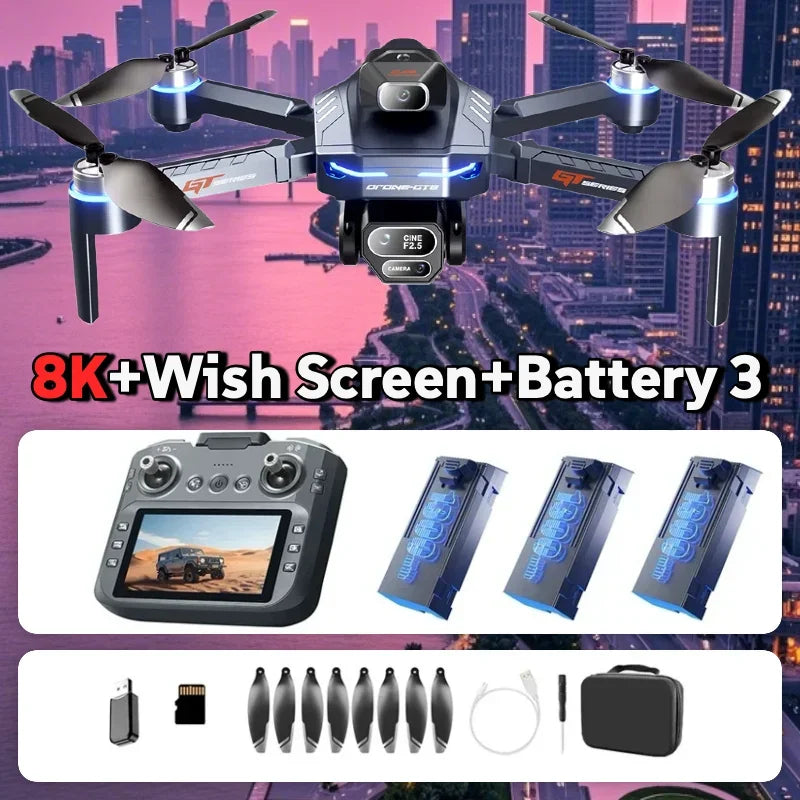 GT8 8K Dual Camera FPV Drone – Brushless Motor, Optical Flow Hovering, Obstacle Avoidance, 3KM Range & Foldable Design