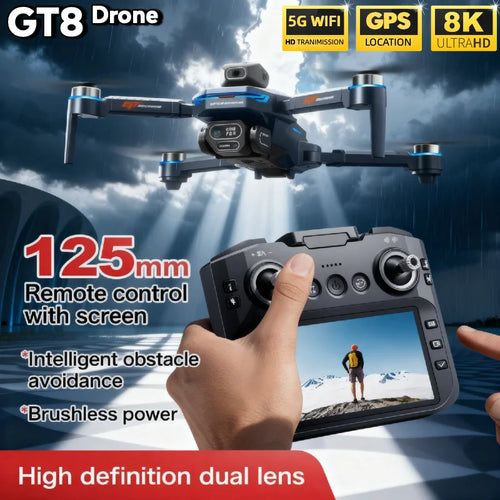 GT8 8K Dual Camera FPV Drone – Brushless Motor, Optical Flow Hovering, Obstacle Avoidance, 3KM Range & Foldable Design