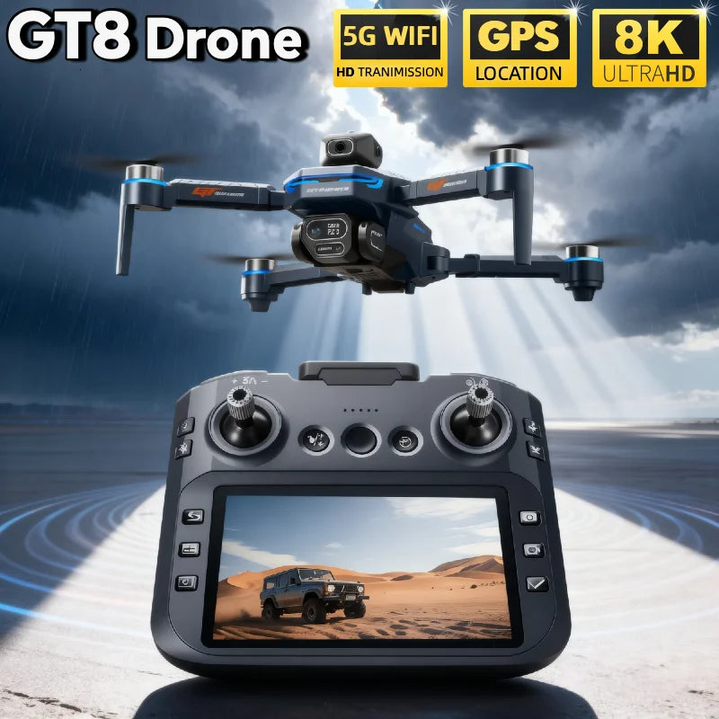 GT8 8K Dual Camera FPV Drone – Brushless Motor, Optical Flow Hovering, Obstacle Avoidance, 3KM Range & Foldable Design